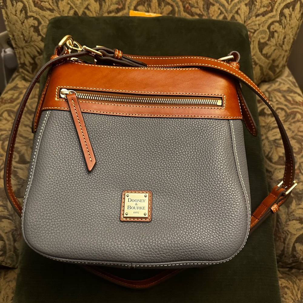 Dooney & Bourke Pebble Grain Gray and Brown Crossbody Bag